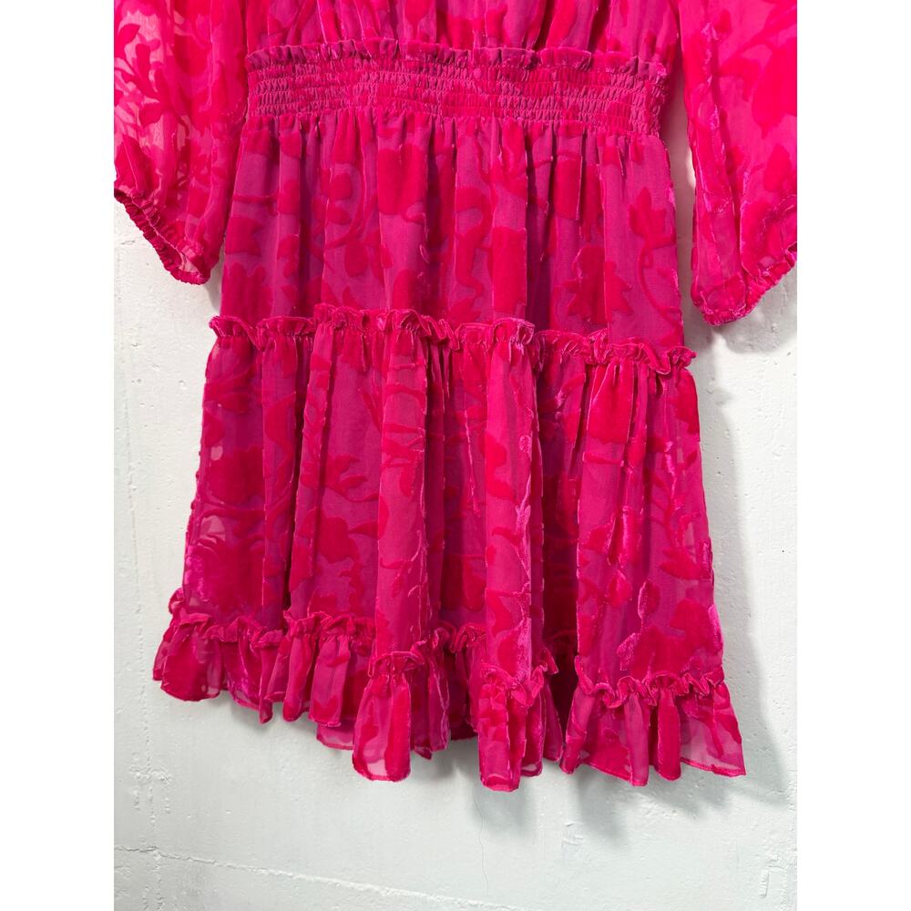 Shoshanna Arlene Tiered Velvet Burnout Mini Dress Size 4 Pink - Picture 3 of 10